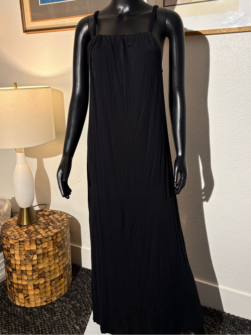Cabi Black Bow Halter Maxi Dress - Size S Small Stretch Jersey Knit Style 5383